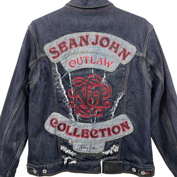 Sean John Other - Sean John Outlaw Collection Jean Jacket Denim Embroidered Distressed Mens XXL